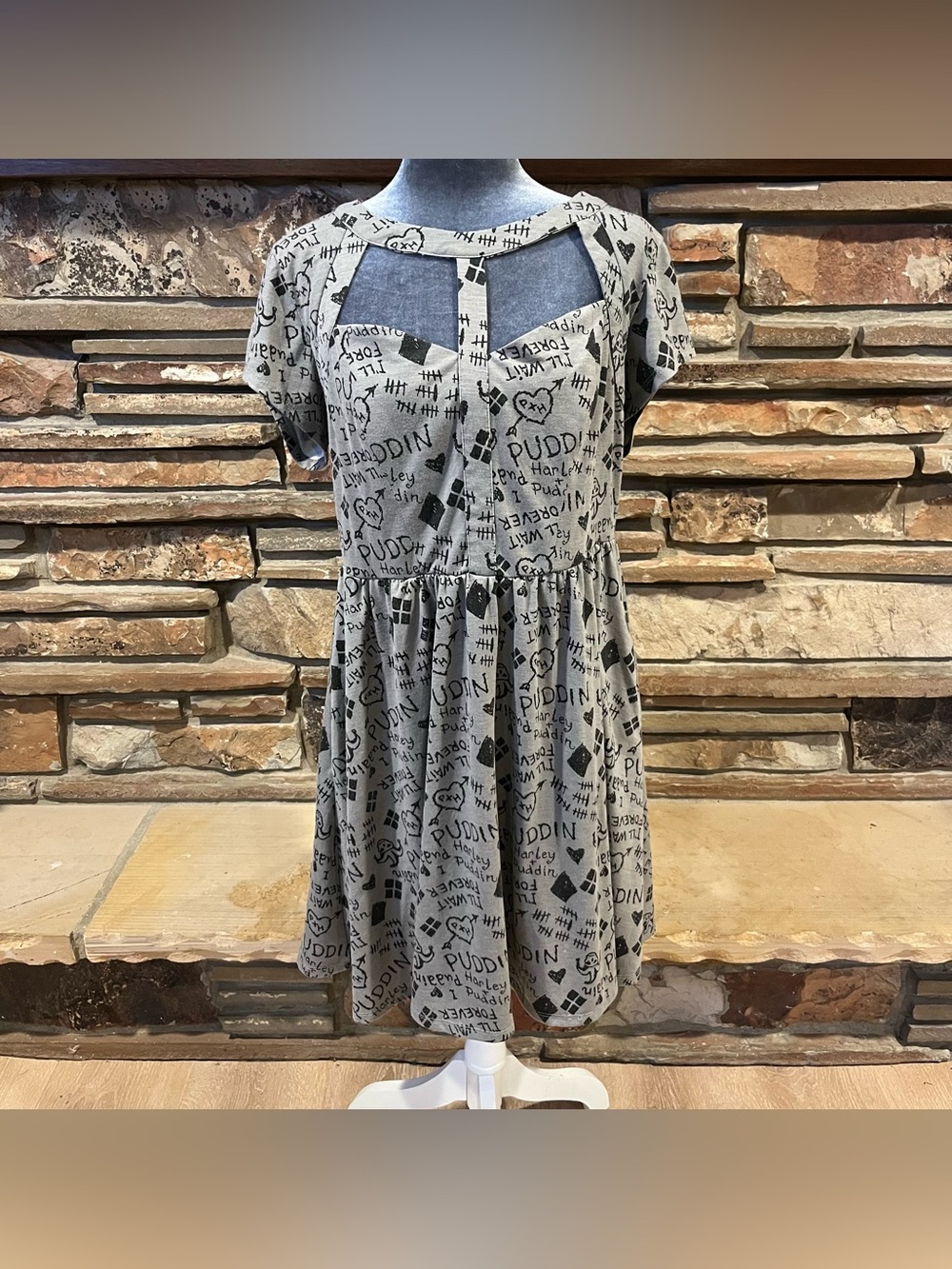 Hot Topic Suicide Squad Harley Quinn Gray Puddin' Graphic Skater Dress